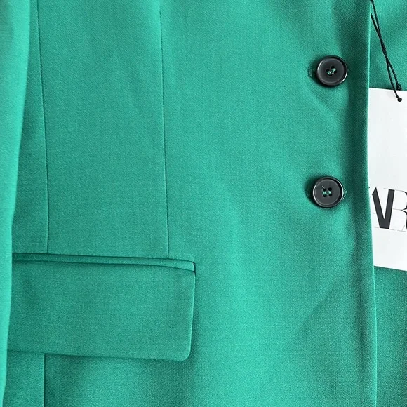 Zara Wool Blend Straight Cut Green Blazer 3 Button - Picture 8 of 15